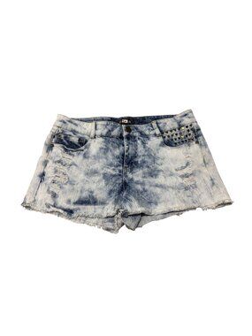Forever 21 Premium Denim Distressed High-Rise Shorts Silver Heart Details Size 3